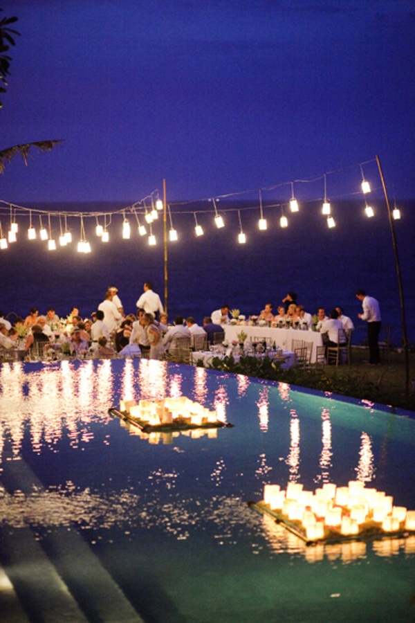 Pool Party Decor Idea With Floating Candles
