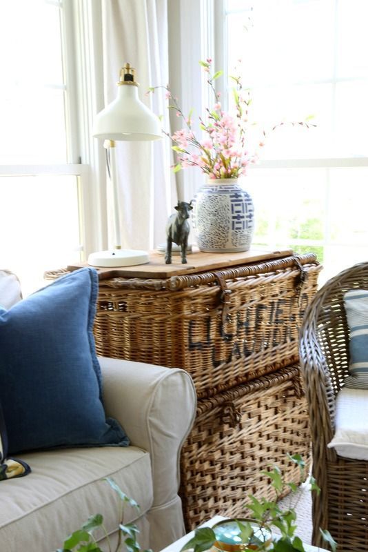 Antique Rattan Baskets In A Modern Living Room