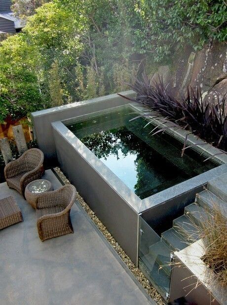 Above the ground pool in a small backyard