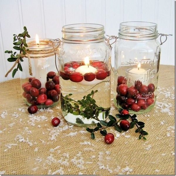 Cranberries, candles and mason jars