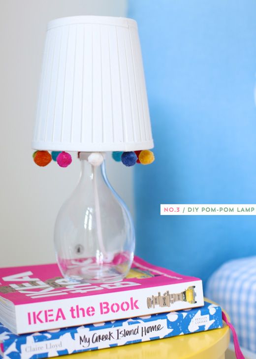 Glass Bubble Table Lamp with pom poms