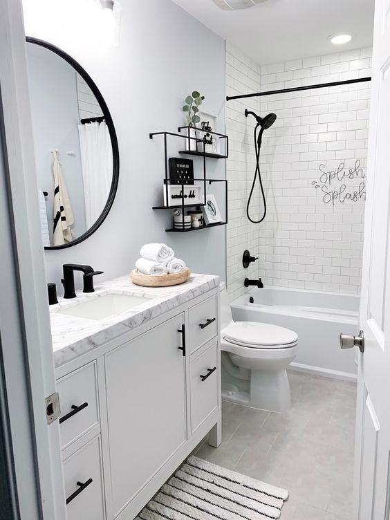 All White Bathroom With Black Details