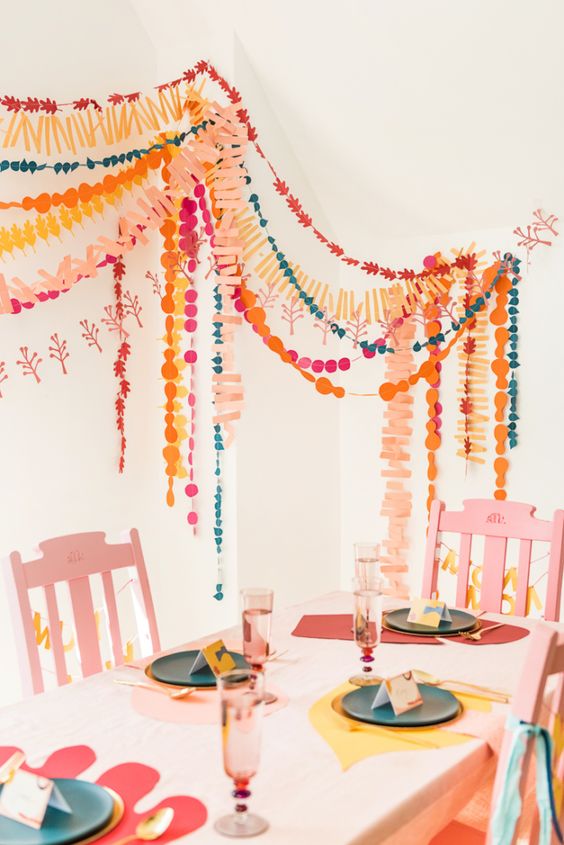 Birthday party paper garlands