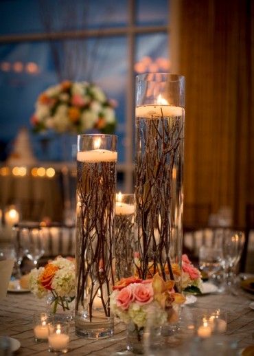 candles and twigs centerpiece