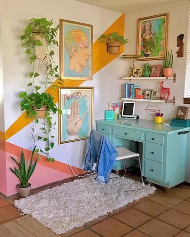 Bright Colorful Home Office idea with Wall art