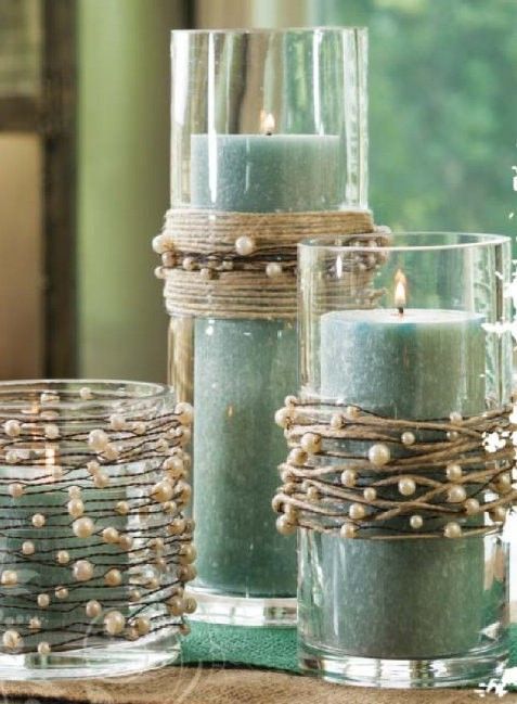 diy candle holder with jars,beads and jute twine