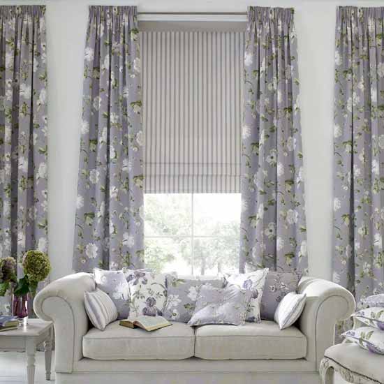 Grey Floral Curtain In A Living Room