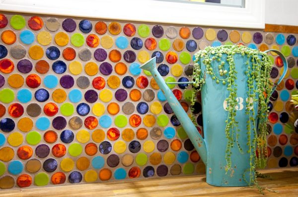 Multicolor Kitchen Backsplash Using Penny Tiles