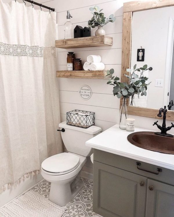 Over The Toilet Decor Idea With Floating Shelves