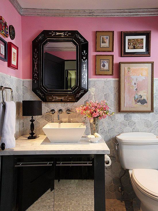 Pink And Gray Bathroom Walls