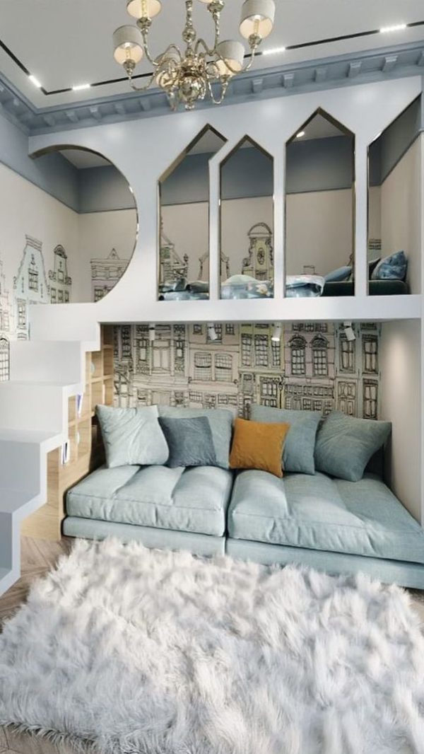 Classy blue-gray playhouse inspired bedroom