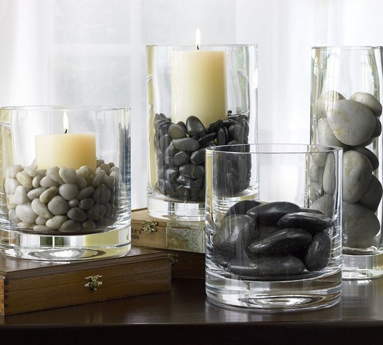 Rocks And Candles In A Jar
