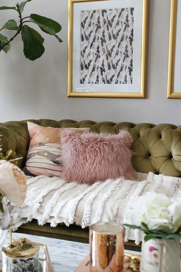 Sofa Decor With Fluffy Pillows And Throws
