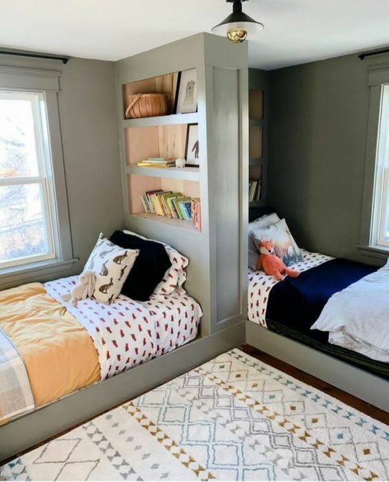 Stylish Shared Bedroom For Kids With Corner Beds