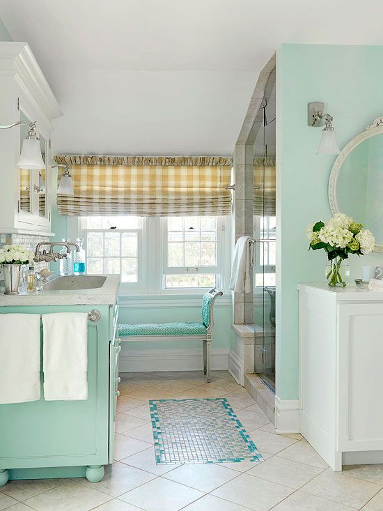 Turquoise And White Cottage Bathroom