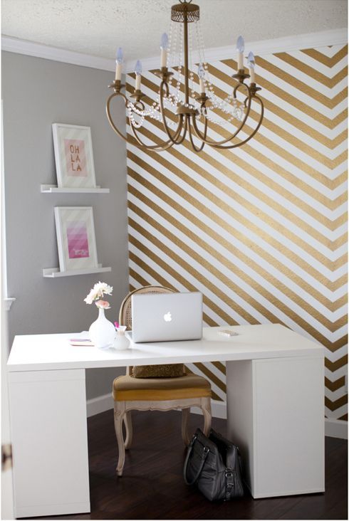 DIY Gold Washi tape striped accent wall