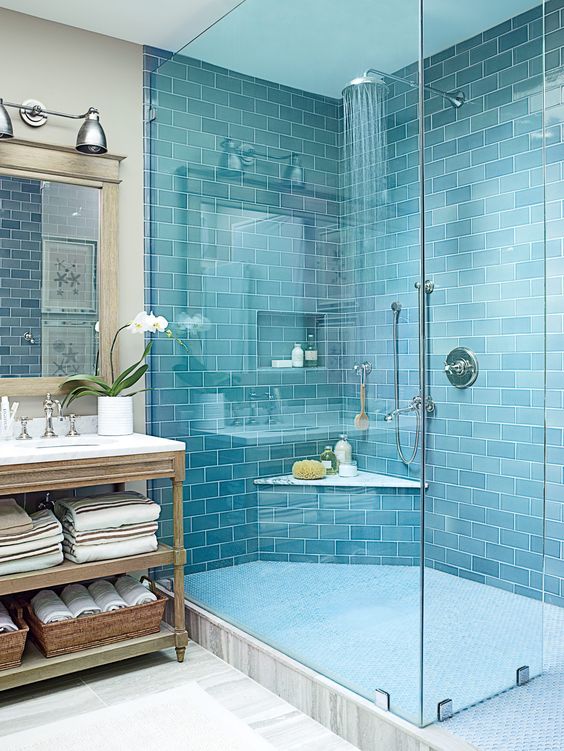White And Turquoise Blue Bathroom