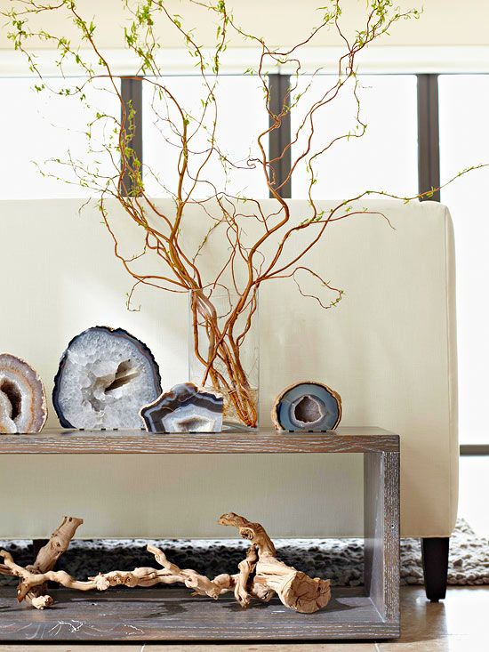 Willow Branches And Geodes Decor Idea