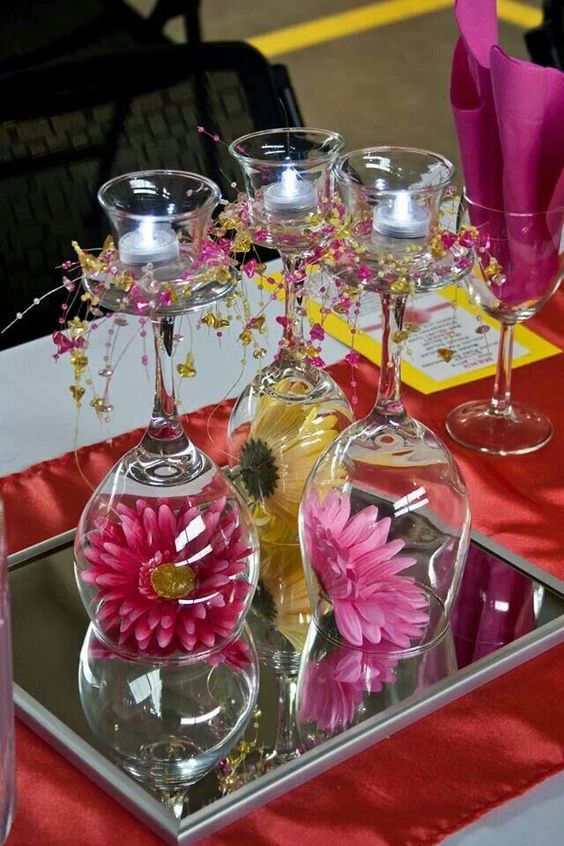 wine glasses party decor centerpiece