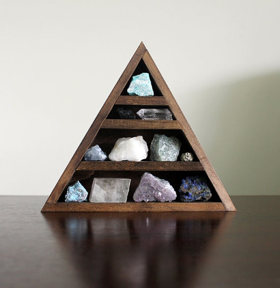 Wooden Pyramid Shelf Rock Collection Display