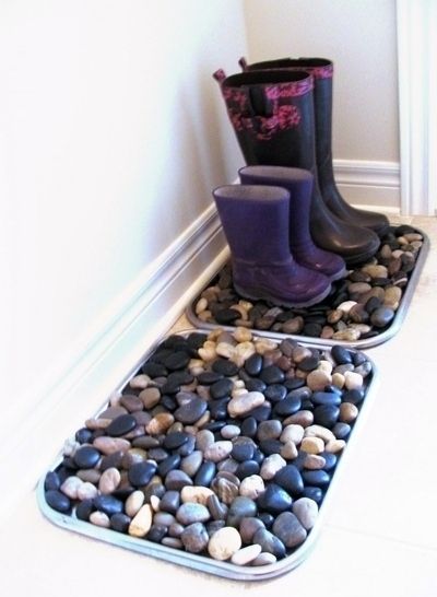 DIY Boot tray with pebbles