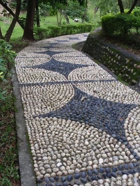 DIY pebble mosaic Backyard Pathway