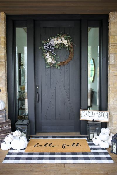 Black Front Door With Fall Decor