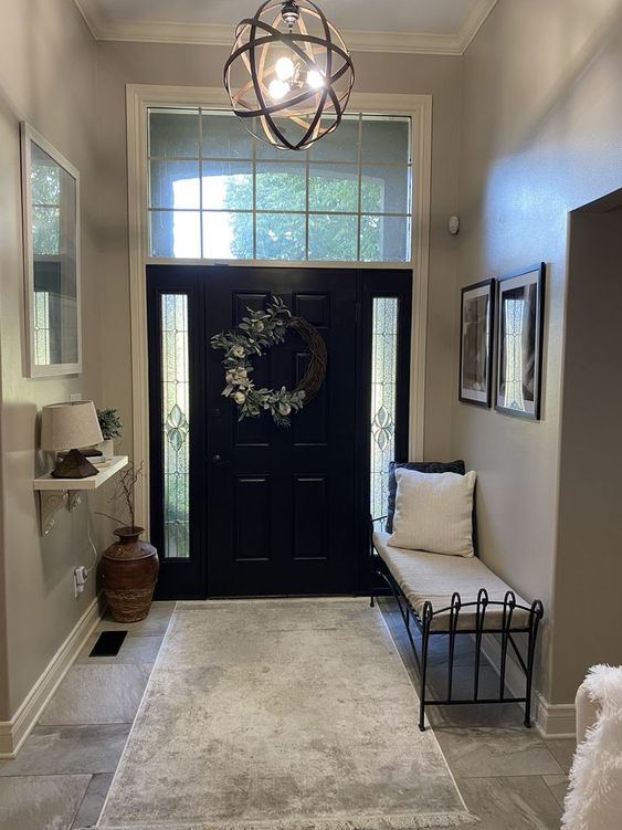 Black Front Door With Side Glass Panels