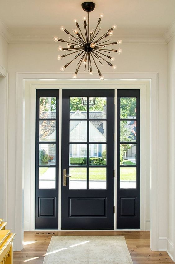 Black Front Door With Side Lights And Glass Panels