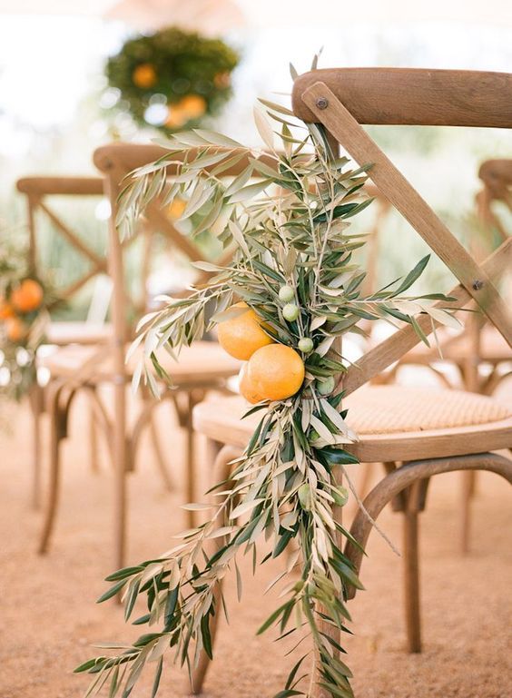 Wedding Aisle Decor with Fruits and olive branches