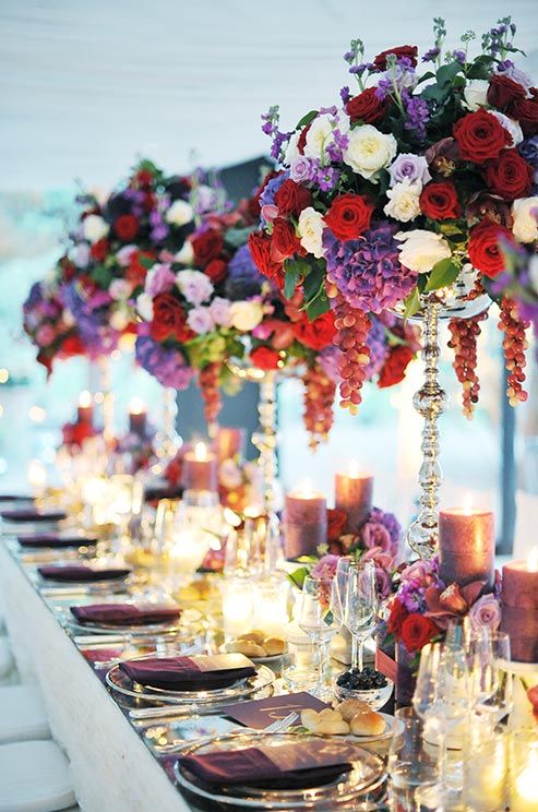 Grape And Flowers Wedding Table Decor