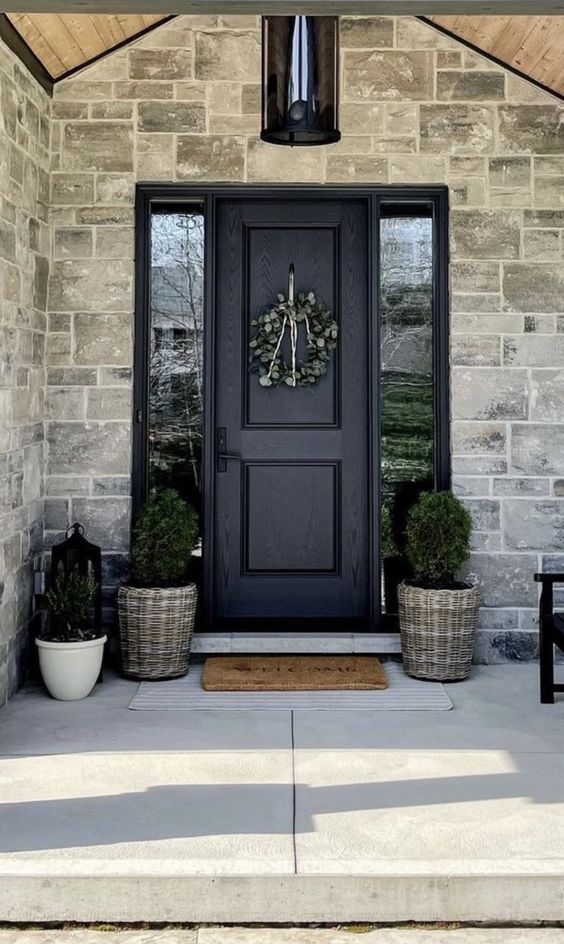 Modern Black Front Door With Reflective Glass Panels