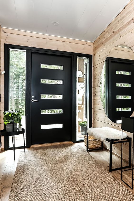 Modern Contemporary Black Door With Glass Side Panels