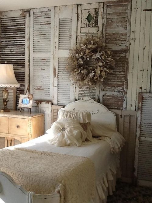 shabby chic headboard made with old shutters