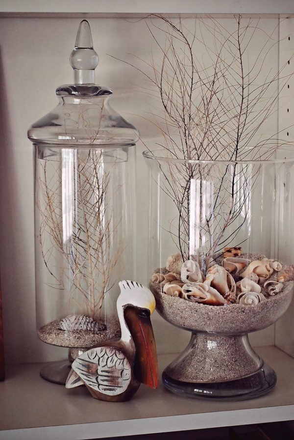 Glass Jars With Shells And Branches