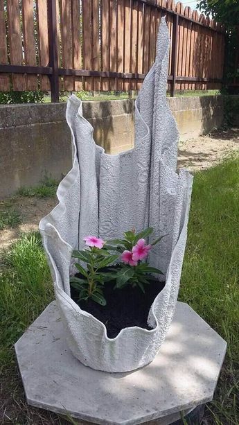 Concrete Planter Made With An Old Towel